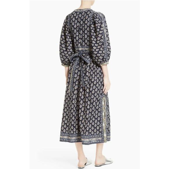 La Vie Rebecca Taylor Indienne Cotton Midi Dress Boho Floral Block Print Small - Picture 3 of 12